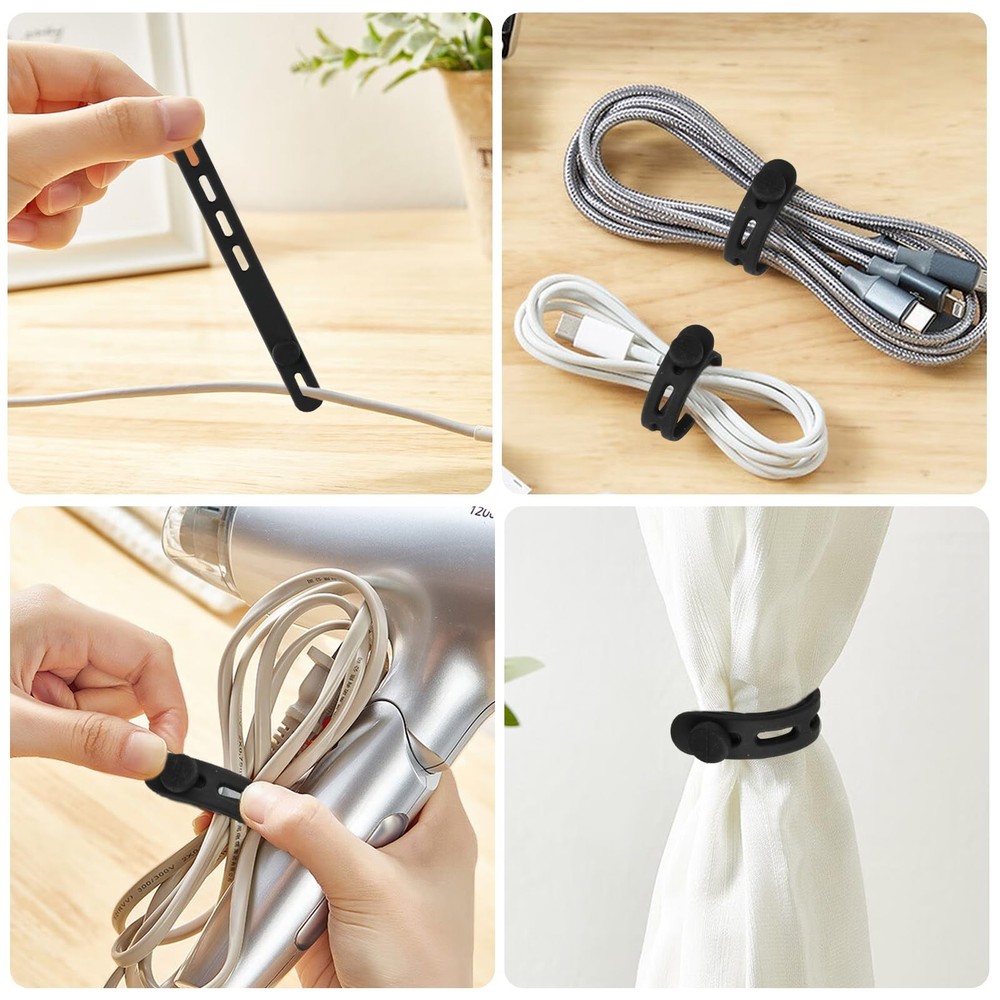 20-Pack Black Silicone Cable Ties Reusable Cable Organizer Straps