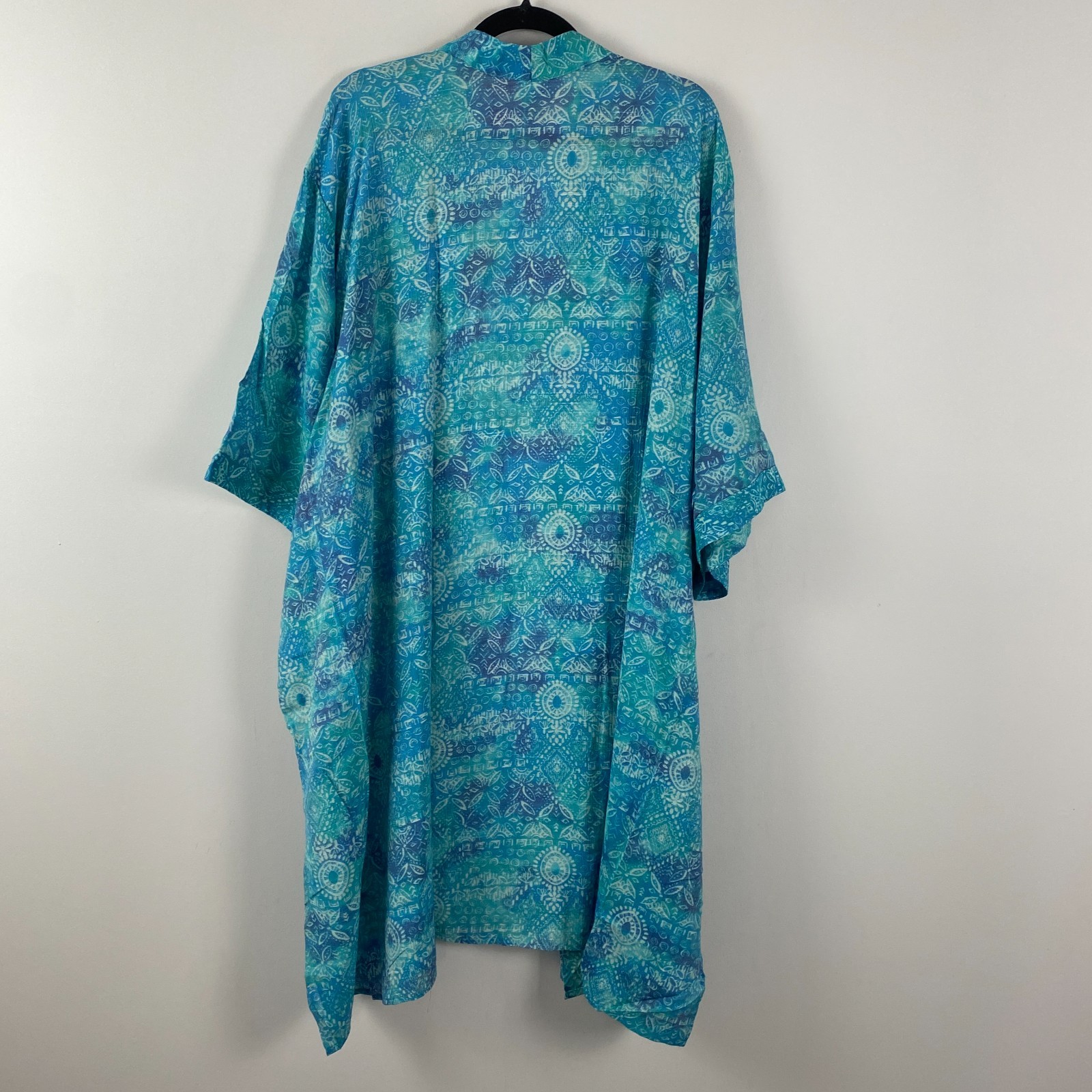 Catherines Open Front Kimono Cardigan Size 5X Blue Turquoise 3/4 Sleeves