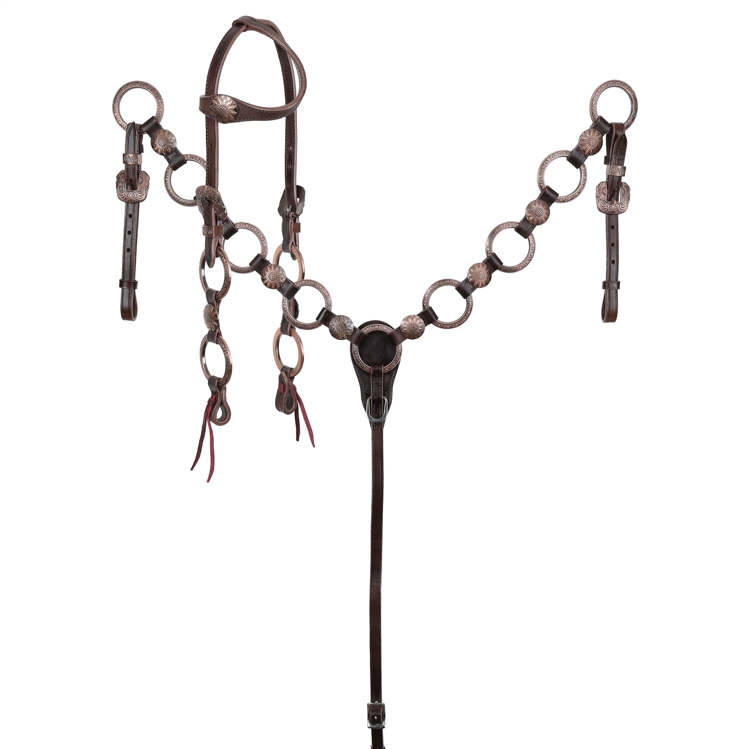 Metal Ring Headstall, Reins and Breastcollar - Sunflower Rings - Copper Rings