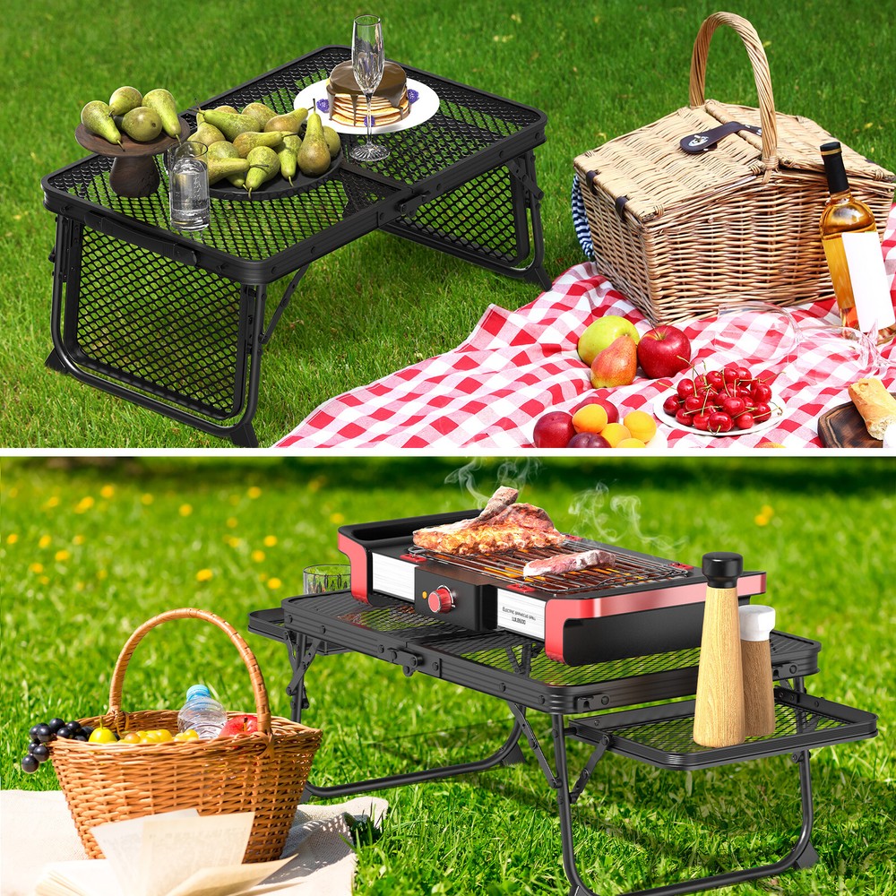 Camping Table Grill Table Folding Tables Mesh Top Portable Grill Table Black