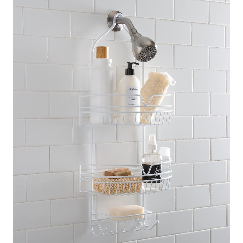 Bath Bliss Shower Caddy, 2 Large Baskets, Soap Dish, 6 Hooks, Rust Resistant