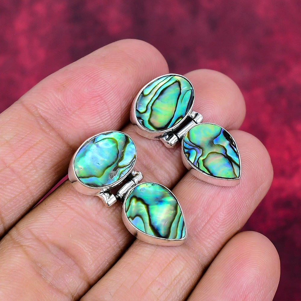 Abalone Shell Gemstones Handmade 925 Solid Sterling Silver Earrings Jewelry
