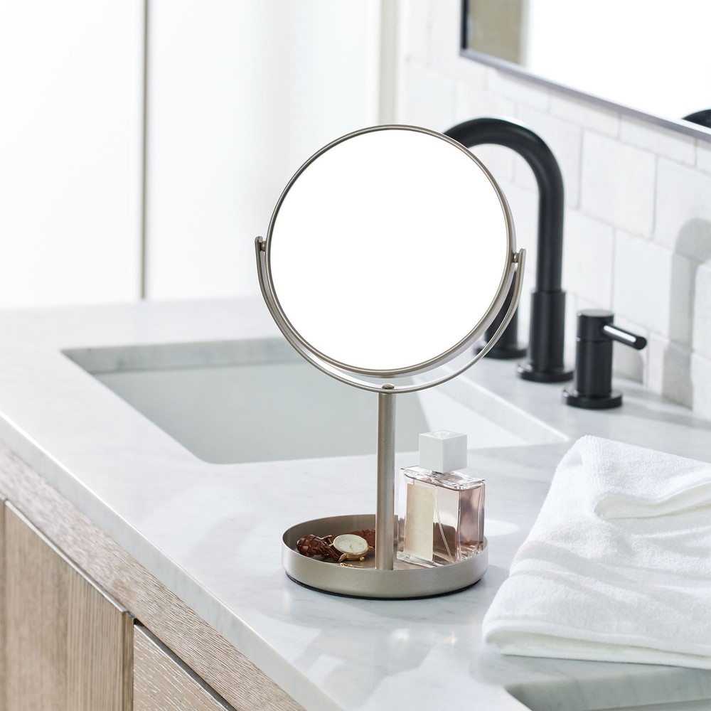 Satin Nickel Metal Mirror featuring one side as a standard mirror