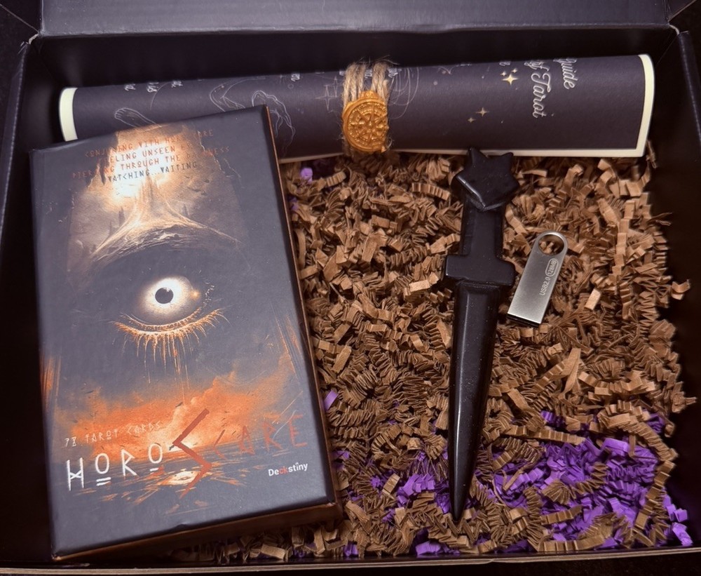 💀HORROSCARE Tarot Deck 78 Cards Obsidian Ritual Dagger USB Guide Set