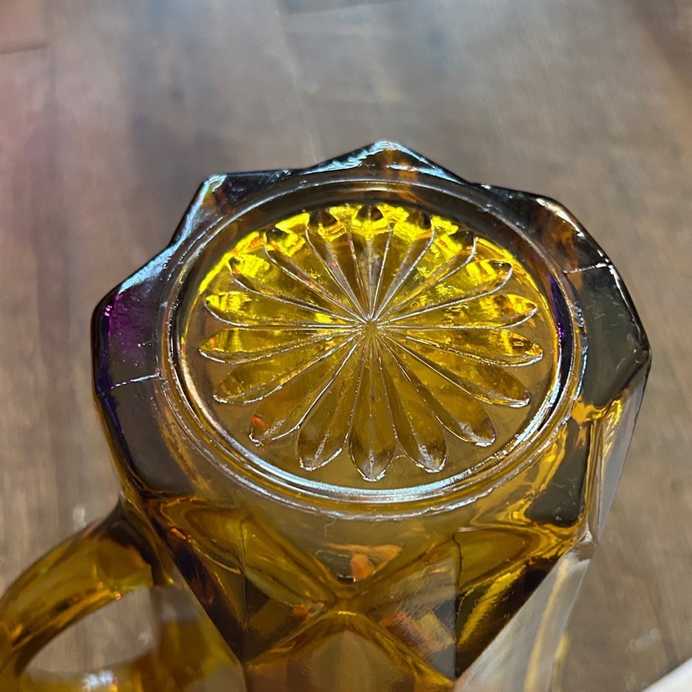 Vintage MCM Anchor Hocking Fairfield Amber Glass Pitcher Honey Gold Brown 1970's