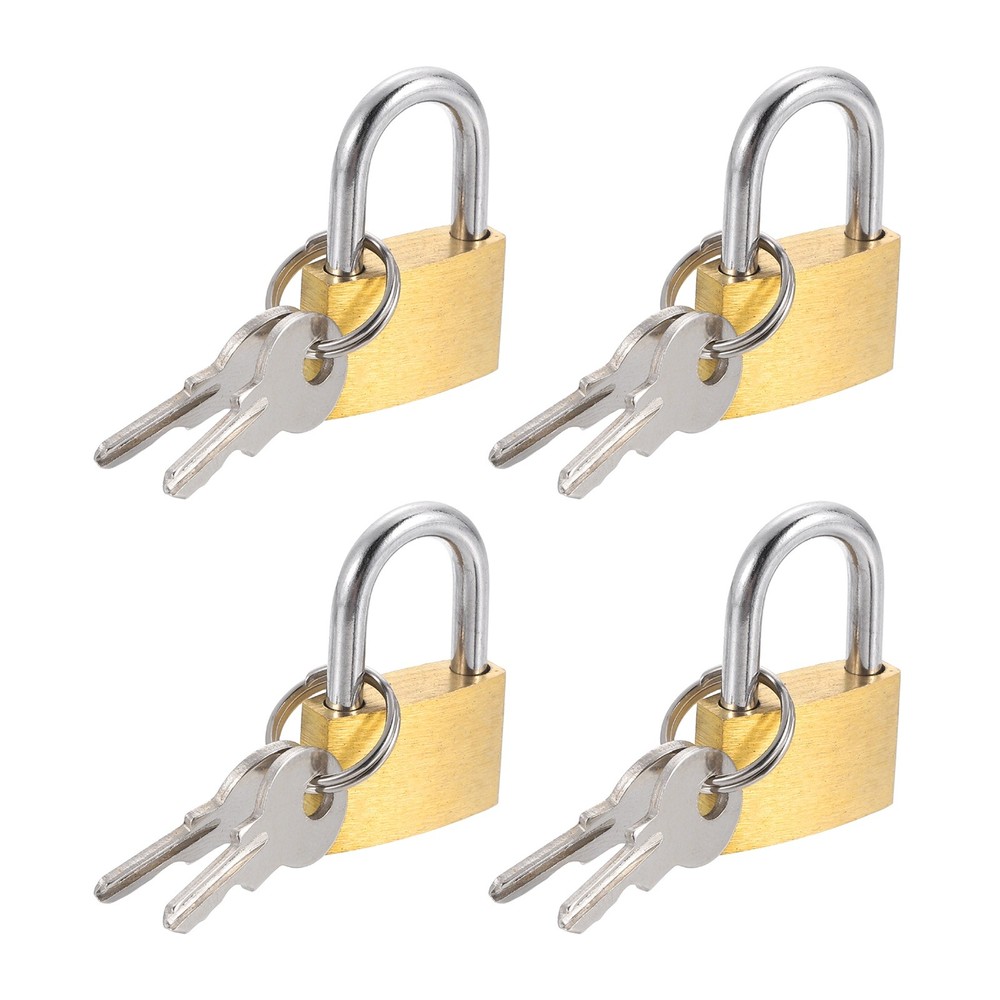 4Pcs Solid Brass Padlock with Key 13/16" Wide Body Small Locks Lock