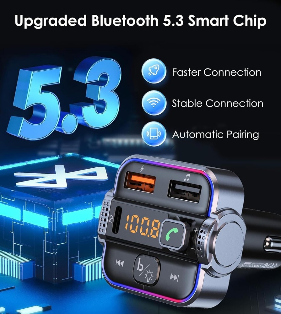 Bluetooth FM Transmitter for Car - Bluetooth Car Adapter PD20W+QC3.0 Cigarette L