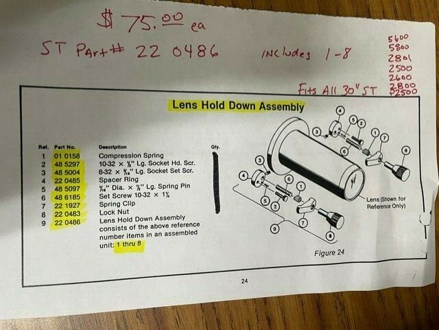 S-T 30" Optical Comparator #22-0486 Lens Hold Down Assembly