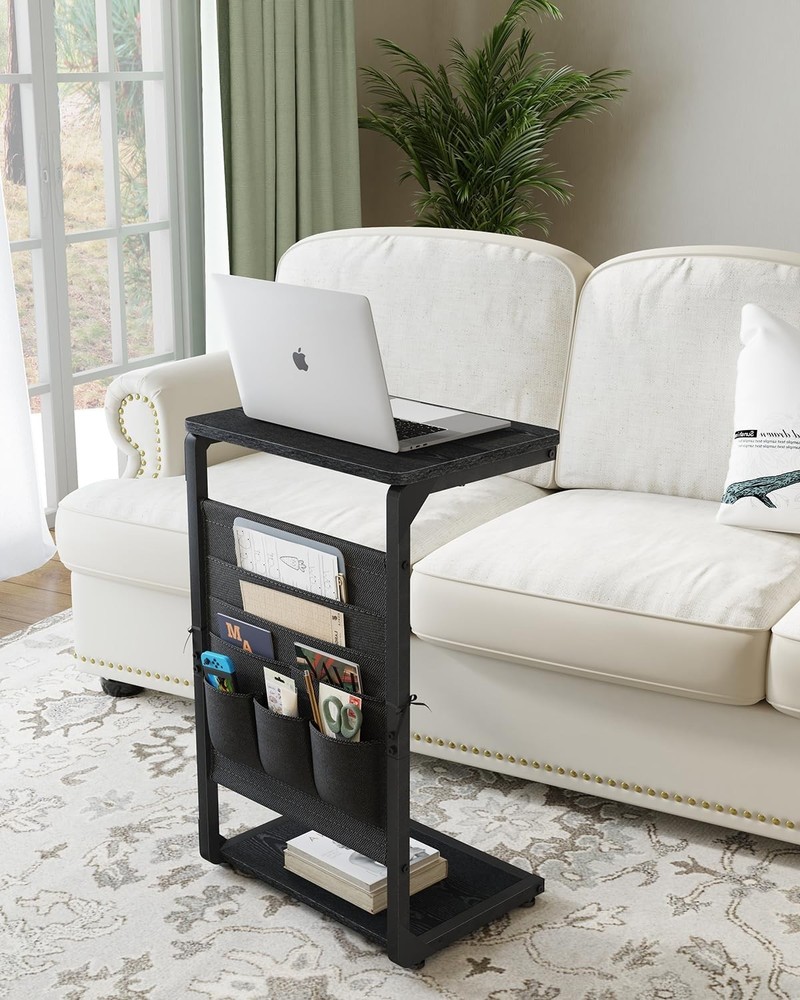 C-Shaped End Table W/ Storage Bag Small Couch Side Table Sofa TV Tray Table