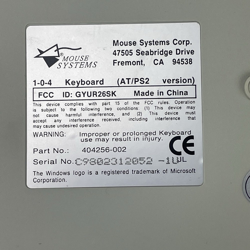 Mouse Systems Classic 104 Keyboard Tested Working