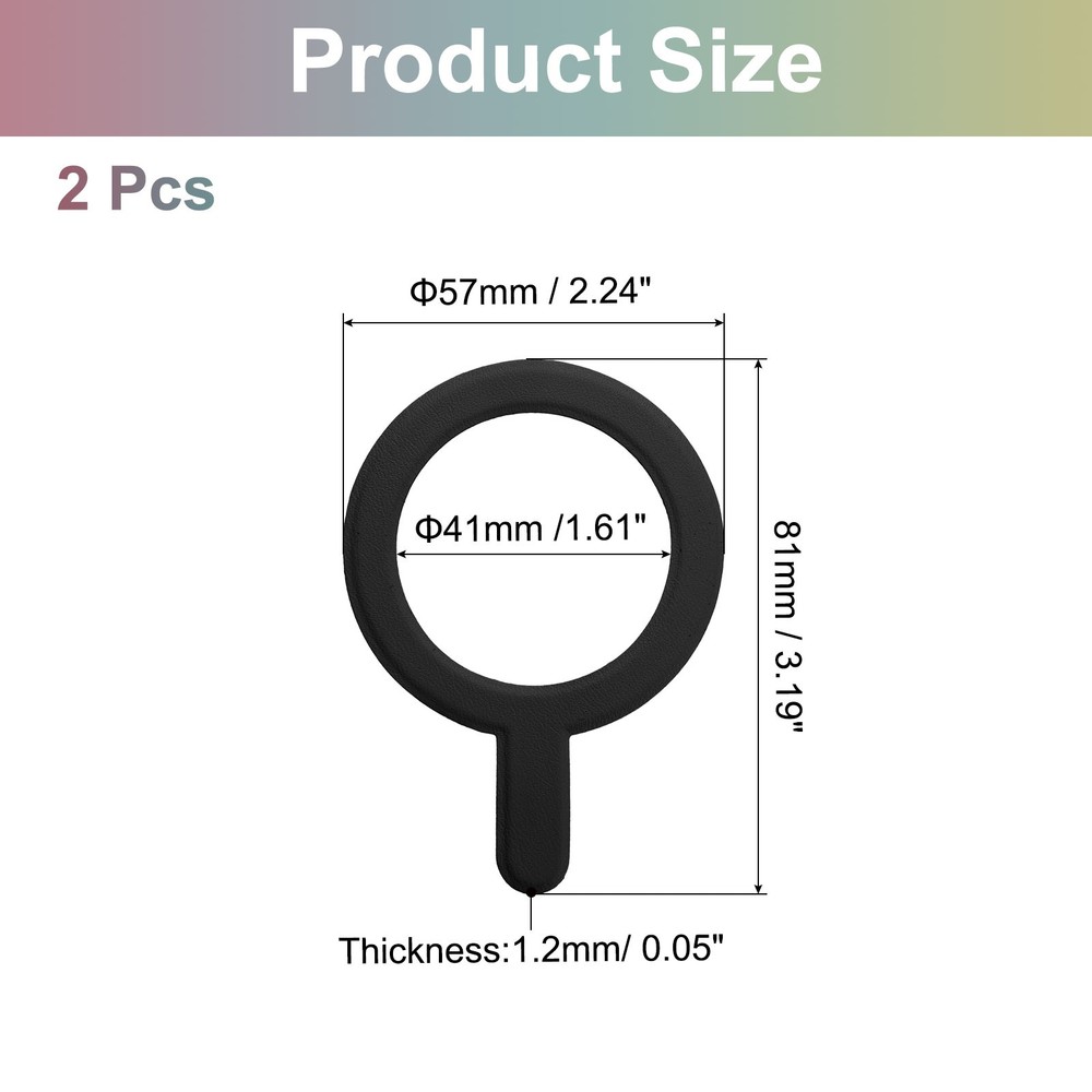 2Pcs Magnetic Adapter Ring Leather Magnetic Sticker Ring Black