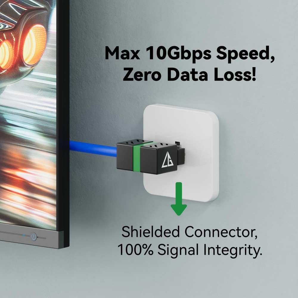 2-Pack 10Gbps 360° Rotatable Cat6A Right Angle 360°, Black