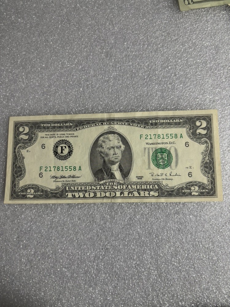 1995 Us $2 Dollar Error Note Ink Bleeds , Miscut Excellent Condition ￼