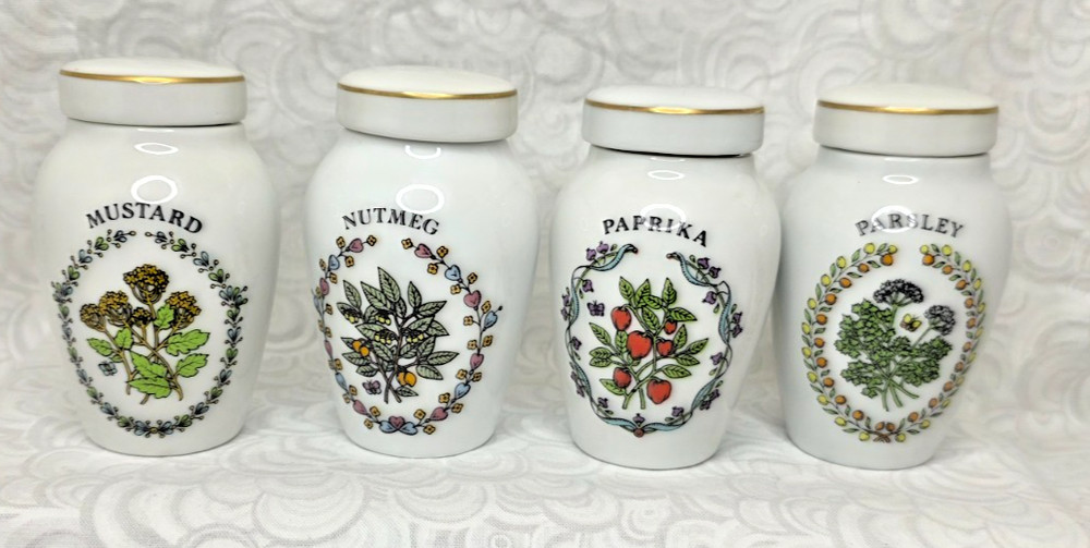Gloria Vanderbilt Concepts 17 Ceramic SPICE JAR SET *Franklin Mint NICE!