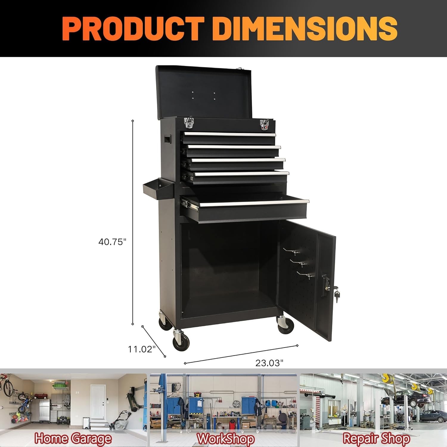 5/8 Drawers Rolling Tool Chest Tool Lock Storage Cabinet Boxes on Wheels Garage