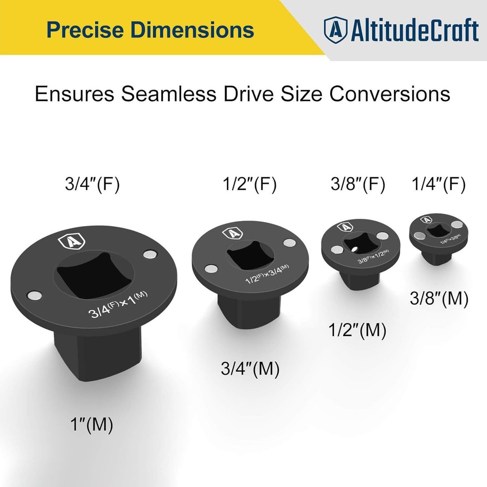 4-Pack Low Profile Impact Socket Adapter Set, Drive Reducing Ratchet Adapter Set