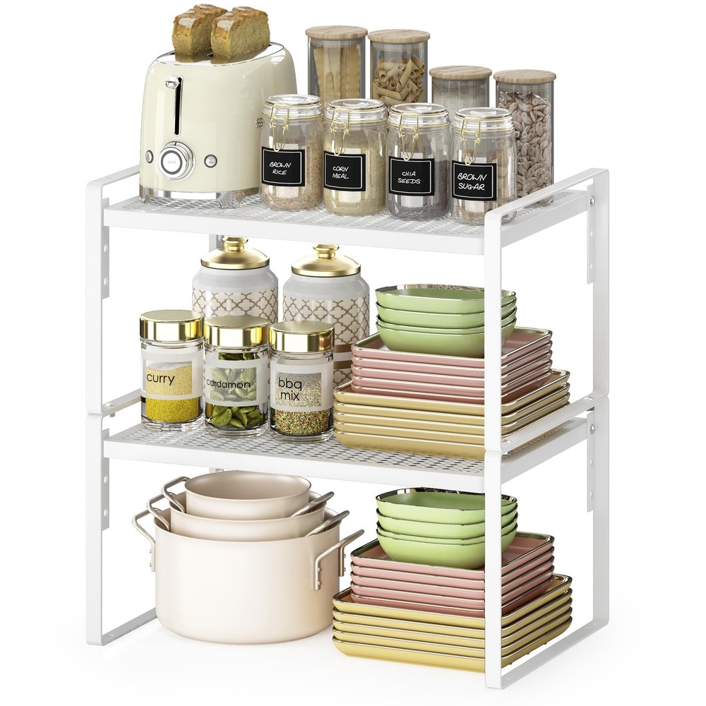 Kitchen Countertop Organizer 2 Pack Stackable 2-Tier Adjustable Shelf Riser