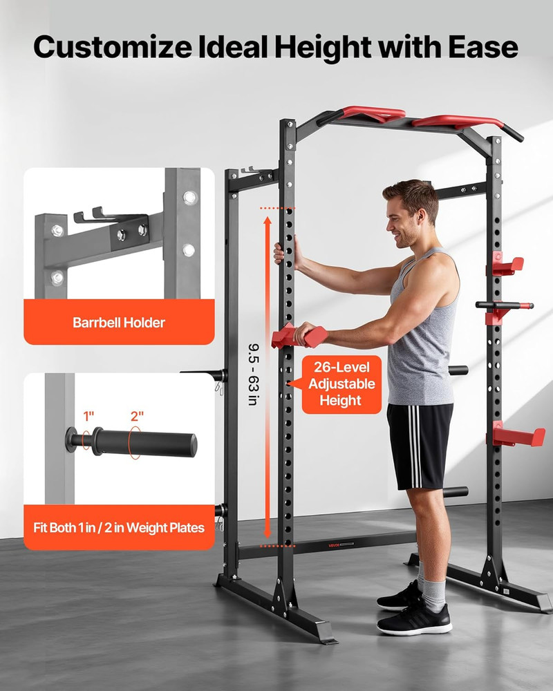 Power Cage Power Rack, Multifunctional Barbell Squat Rack with Adjustable Height