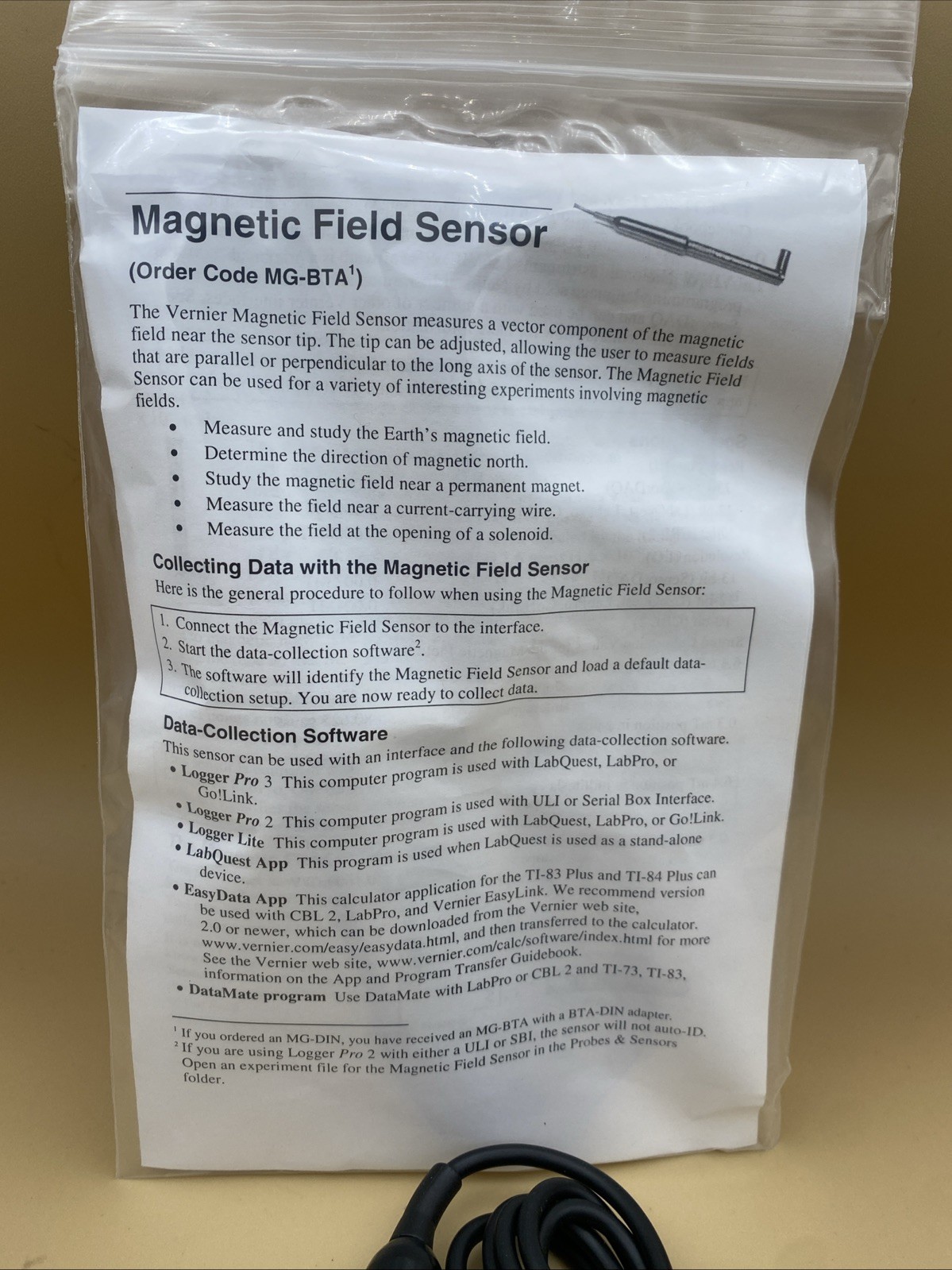 Vernier Magnetic Field Sensor MG-BTA Educational School Classroom Lab NEW