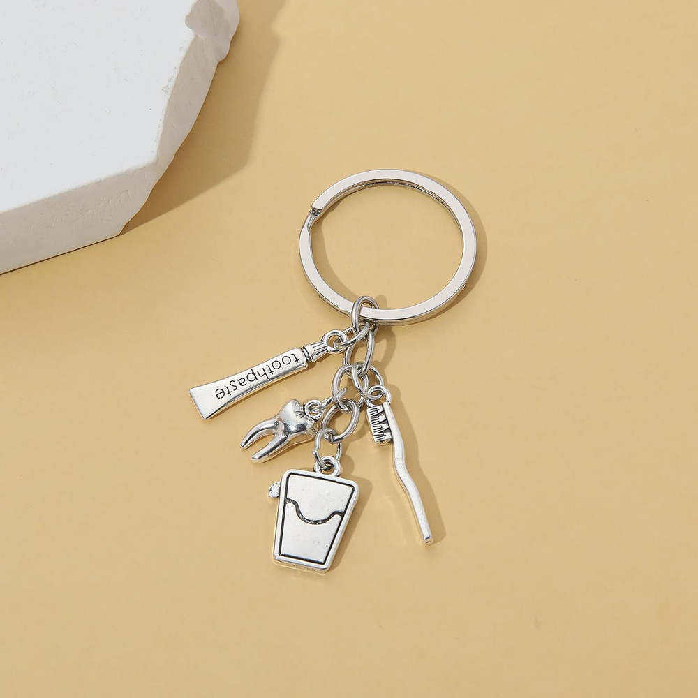 20PCS Toothbrush Toothpaste Keychain Tooth Shape Keyring Dentist Keychain