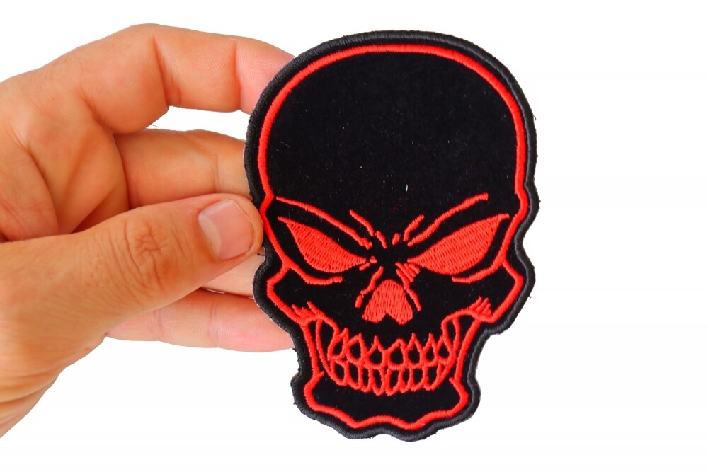 Embroidered Patch (Iron-On), Evil Skull Red on Black, 3" x 4.25"