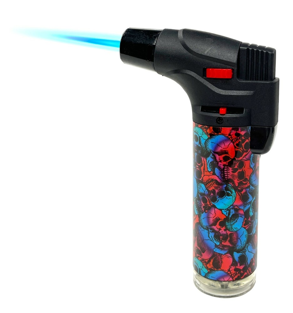 12 Pack Jumbo 4" Single Jet Flame Torch Gun Lighter Refillable Lockable Skull