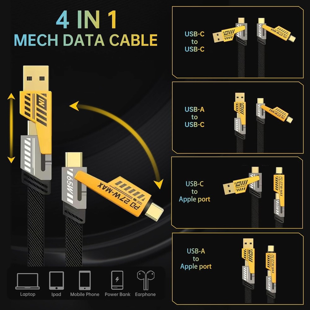 4 in 1 Multi Charger Cable Fast Charging Cable for iPhone Android Samsung Galaxy