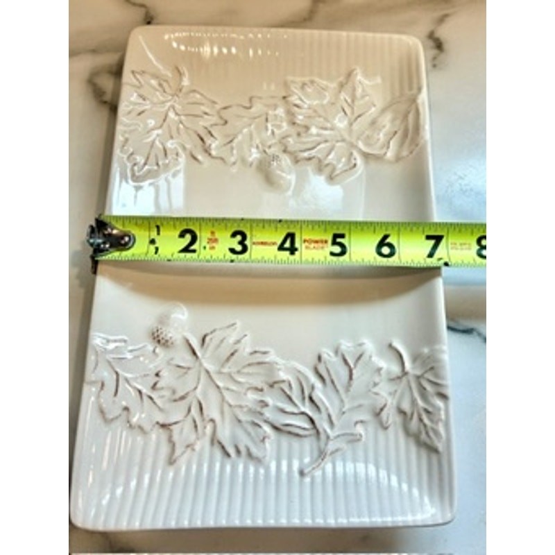 2010 Hallmark Ivory Glazed Ceramic Serving Platter Tray Oak Maple Leaf Acorns