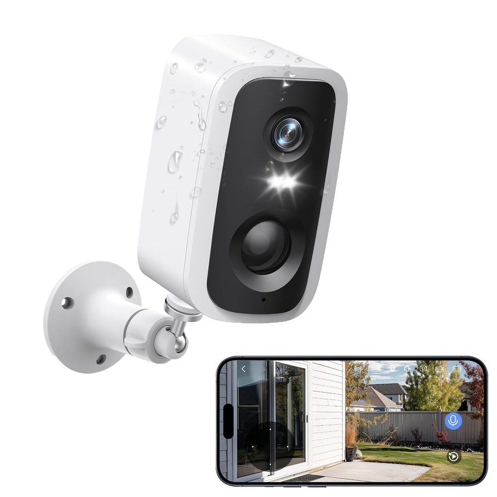 Wireless Outdoor Security Camera 2K Battery-Powered Camera 3MP Home Security Cam