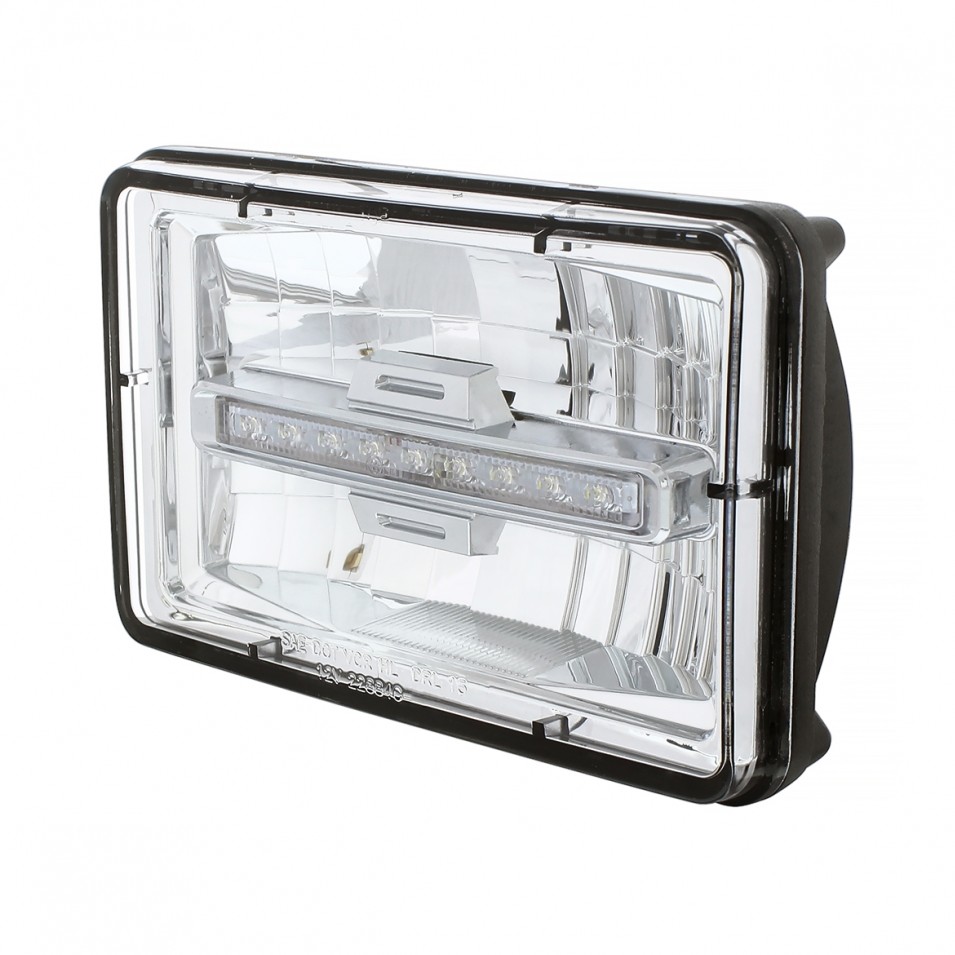 High Power LED 4” x 6” Rectangular Headlight w/ White DRL Bar- Low Beam