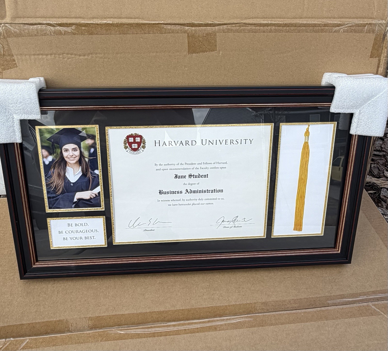 24x13 Graduation Diploma Frame Black Gold College Degree Frame w Photo Tassel