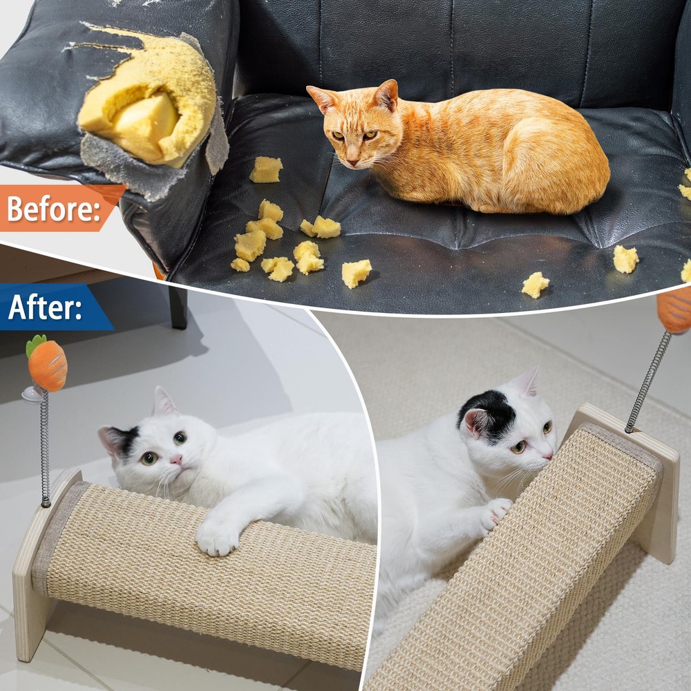 Horizontal Scratching Post, 30" Sisal Cat Scratch Post, Large Cat Scratcher w...