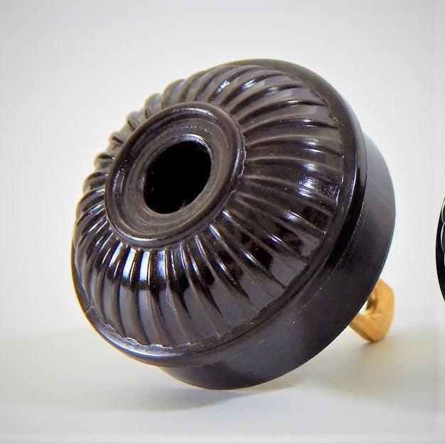 Early Electric Style Ribbed Bakelite Polarized Plug Black Brown