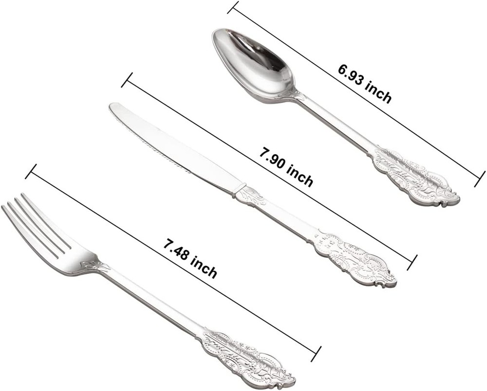 WDF 200 Pieces Silver Plastic Silverware Disposable - - 200PCS