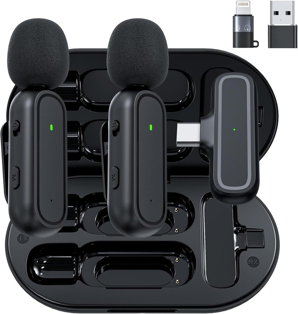 Wireless Lavalier Microphone with Charging Case for Android iPhone iPad Vlog Mic