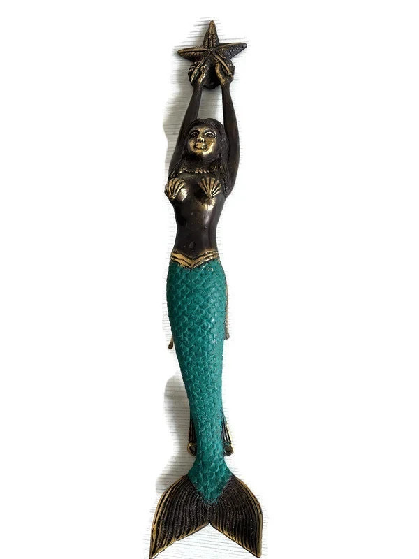 brass 15" inch Large version old style Mermaid solid hollow brass GRAB handle