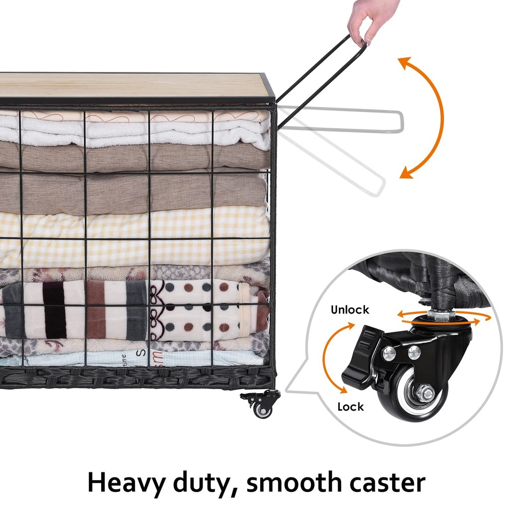 Laundry Hamper with Heavy Duty Caster Wheels; 3 Sections Clothes Hamper with ...
