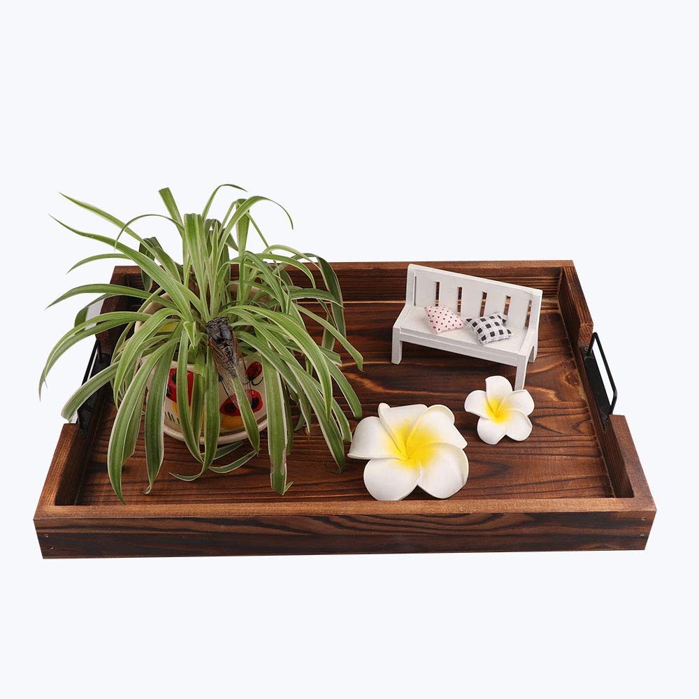 Serving Trays Selena Wood Brown Rustic Rectangular Handles Decorative Set 2 Home