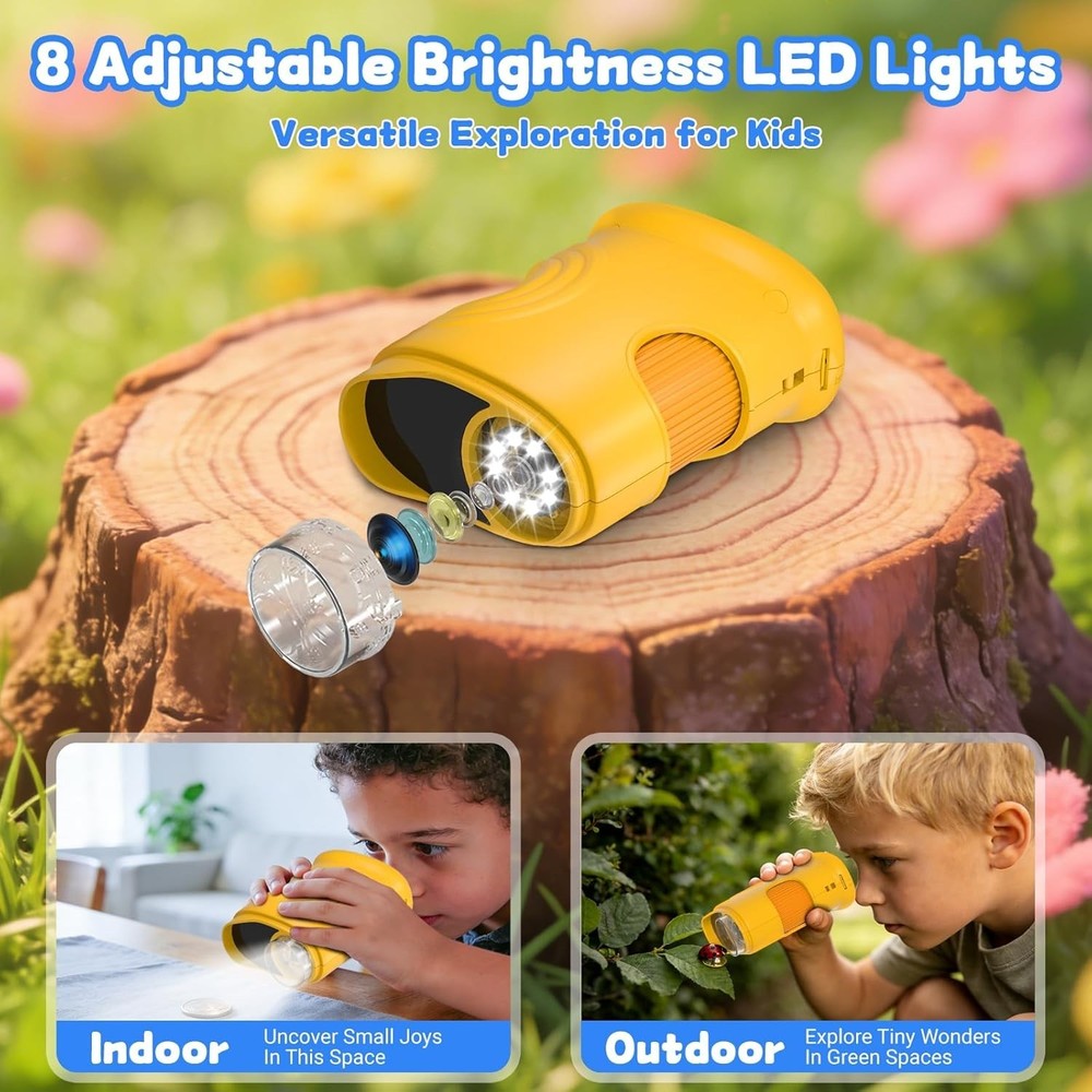 Kids 1000X Pocket Microscope with 8 LED Lights – Portable STEM Learning Tool