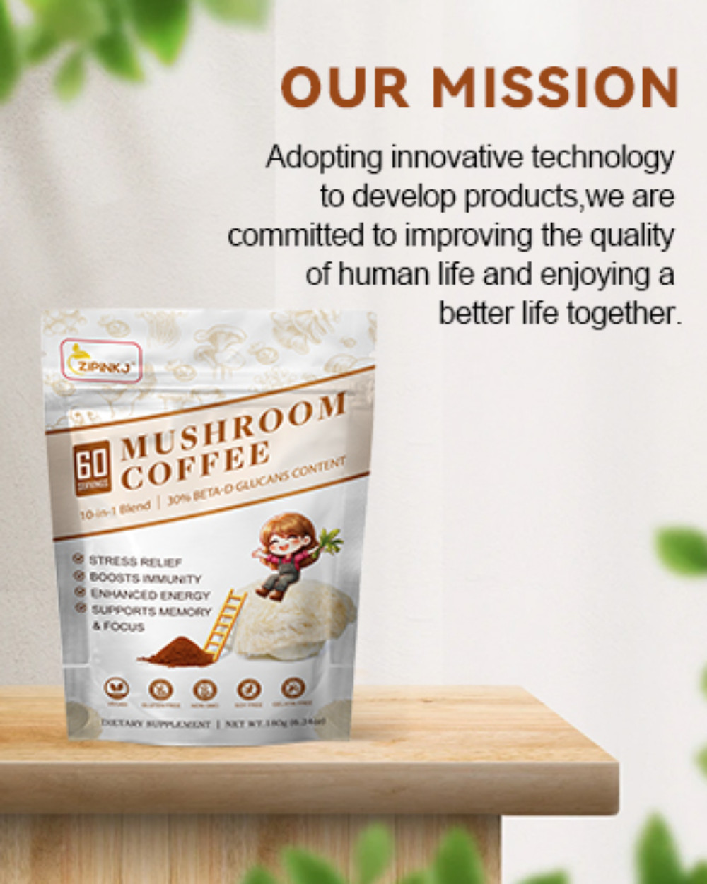 New Mushroom Coffee Organic Coffee 60 Servings in One Pack, No Odor, Exp 12/2027
