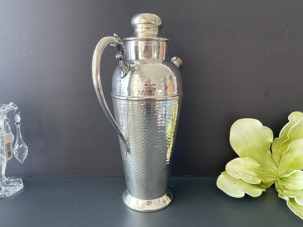 Vintage 12" Victorian Silver Plate on Hammered Copper Cocktail Shaker