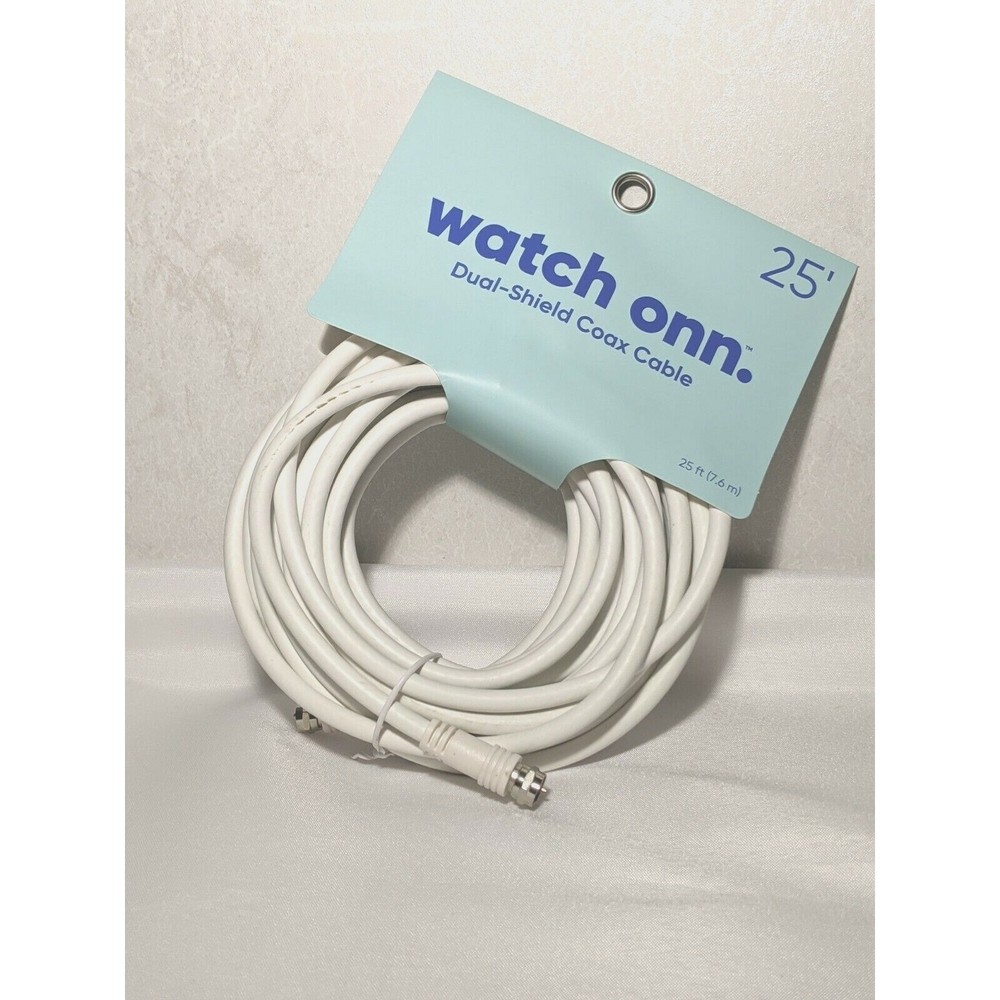 Watch ONN 25' Dual-Shield Coax Cable White NEW