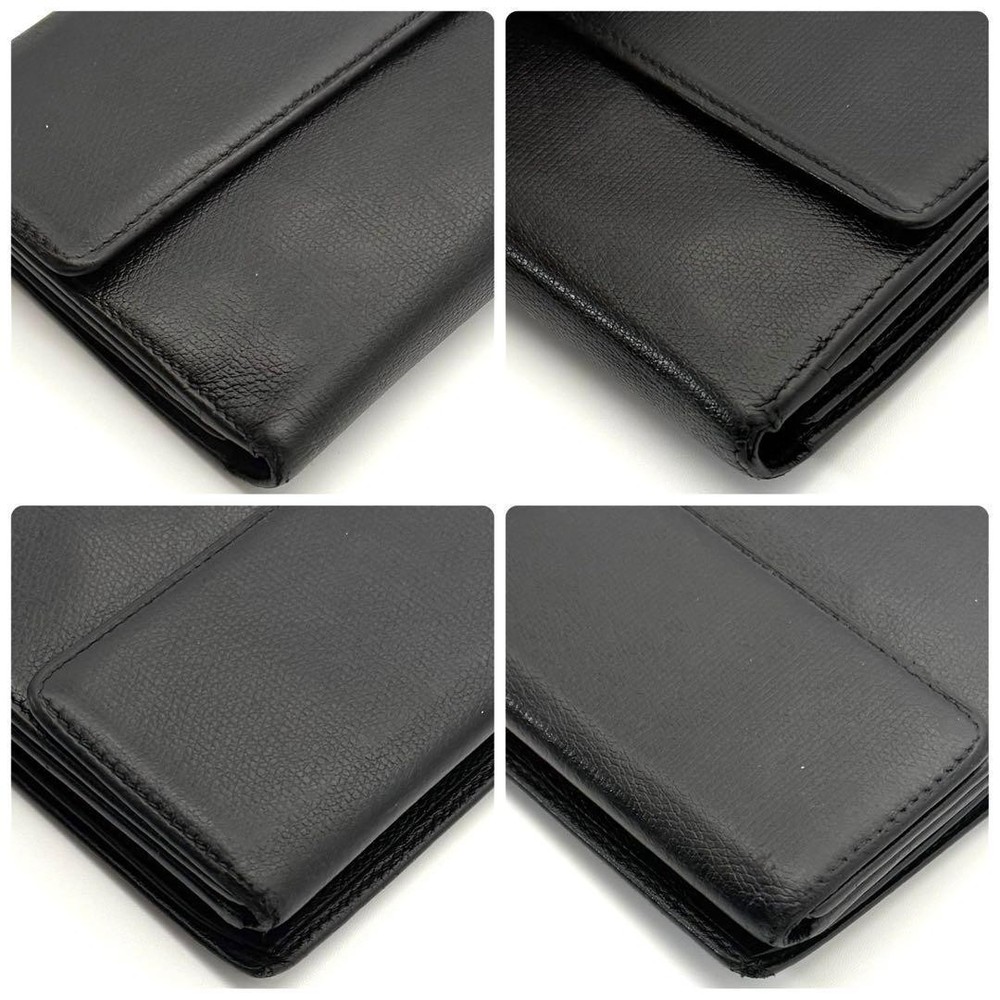 CHANEL Bifold Wallet Long Wallet Leather Coco Mark Black