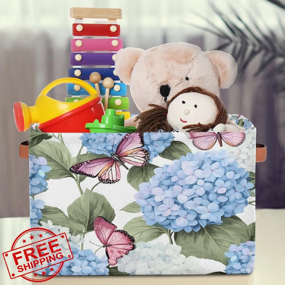 YPPA যুক্তি Hydrangea Storage Baskets Blue Pink Butterfly 1 Pc