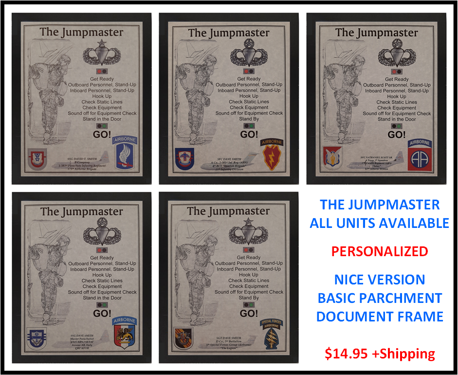 MC-NICE: ARMY Airborne "The Jumpmaster" ALL UNITS Framed PERSONALIZED