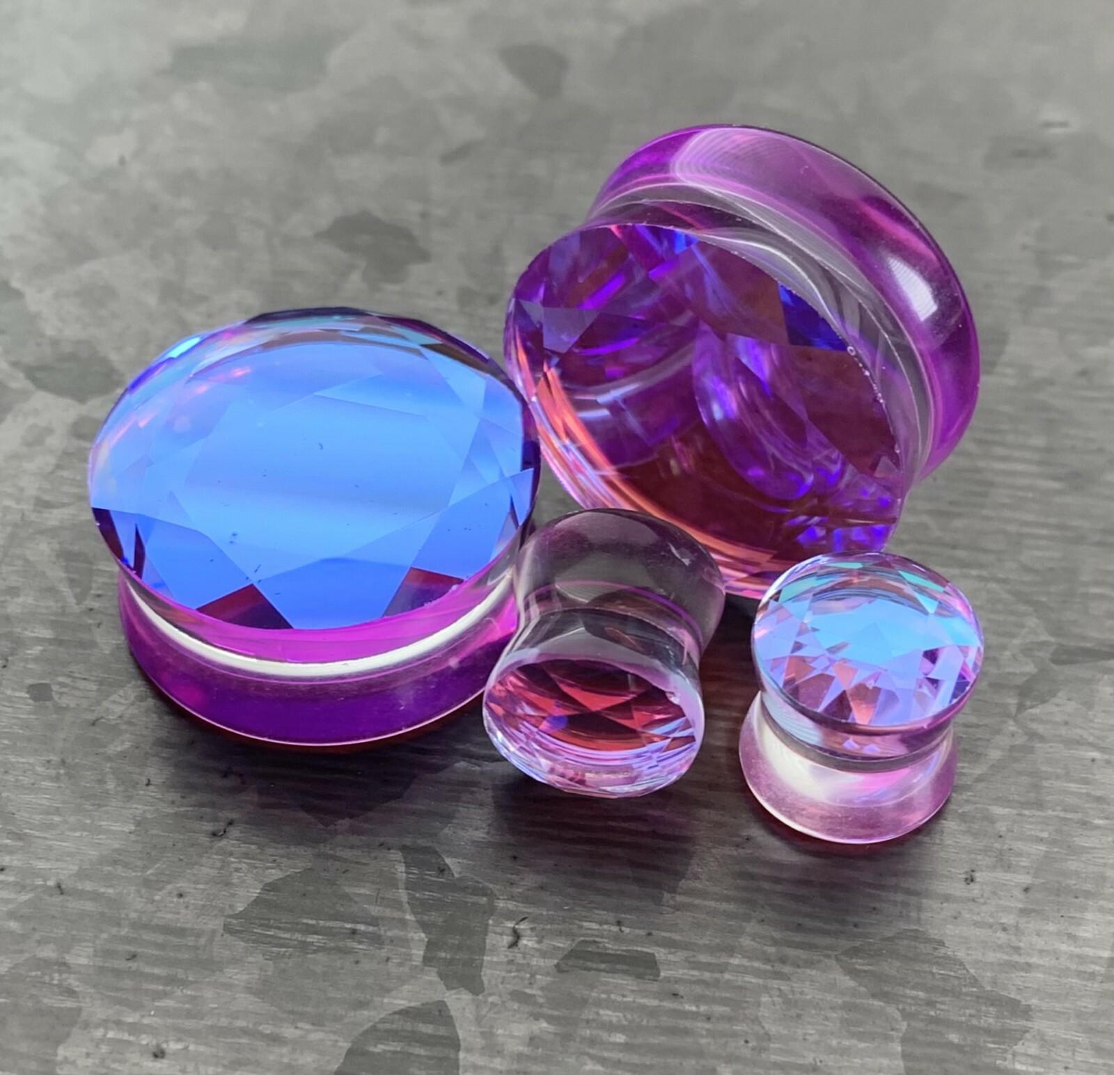 PAIR Faceted Mermaid Iridescent Glass Double Flare Plugs Gauges Body Jewelry