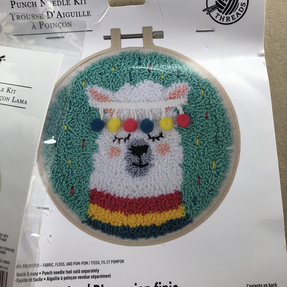 TWO Loops & Threads LLAMA Punch Needle Kit Embroidery Hoop Floss Needle