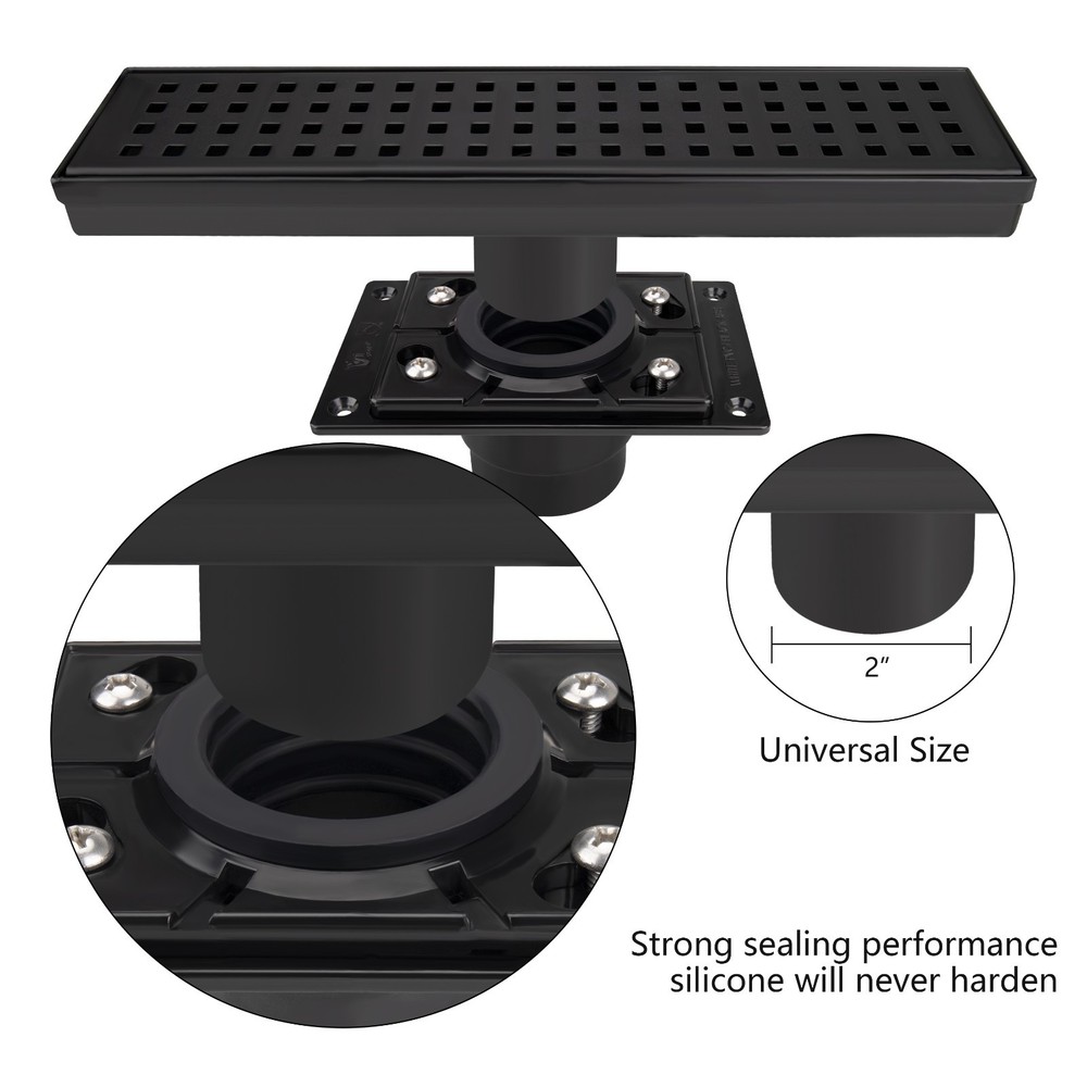 ABS Rectangular Shower Drain Base Fits 2 or 3 Inch Pipe for Bathroom Floor