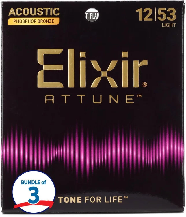 Elixir Strings 21052 Attune Phosphor Bronze Acoustic Guitar Strings - .012-.053