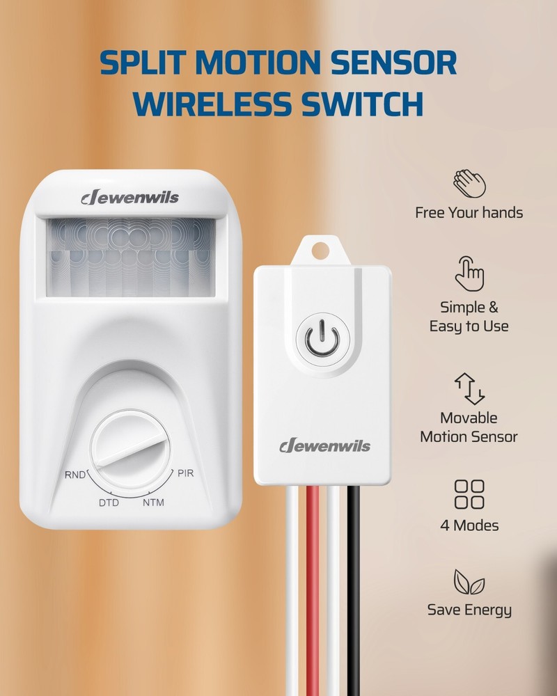 DEWENWILS Wireless Motion Sensor Light Switch,Dusk to Dawn & PIR Motion Sensor